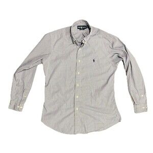 Ralph Lauren Men's Medium 15.5 Blue/white Striped Custom Fit Long Sleeve Shirt